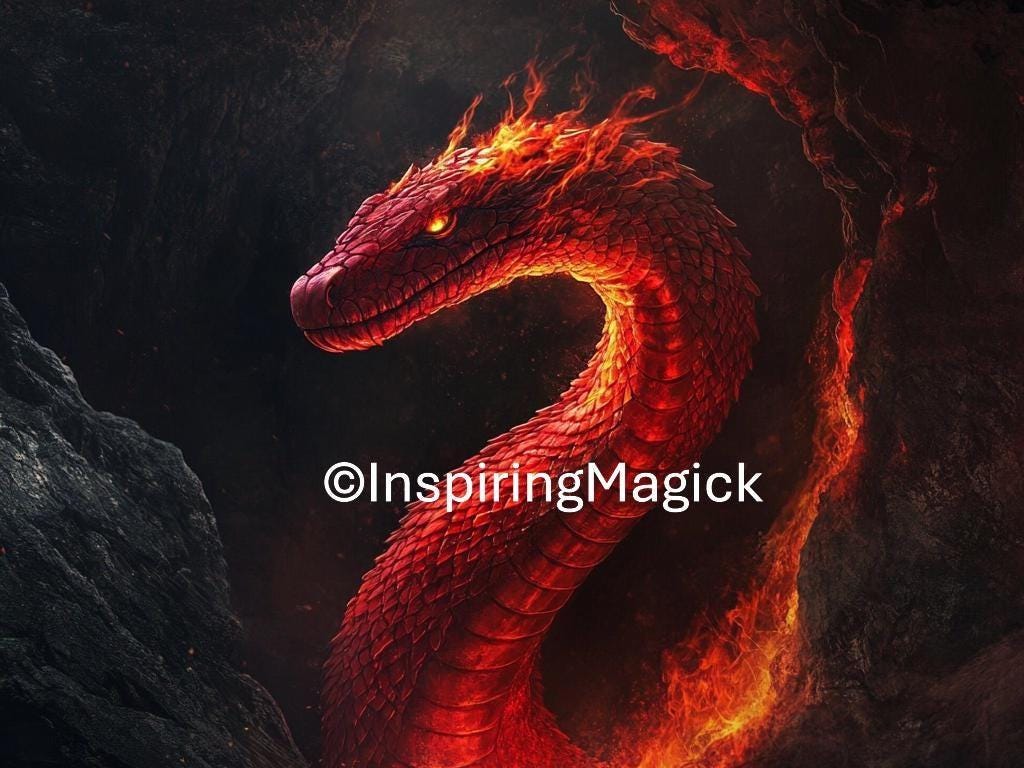 Fire Basilisk Spirit Guide And Companion. Conjuring.