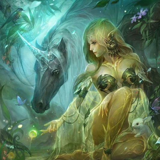 Beautiful Forest Elf and Unicorn. Spirits. Custom Conjuring.  Love. Harmony. Grounding. Peace. Loyal.