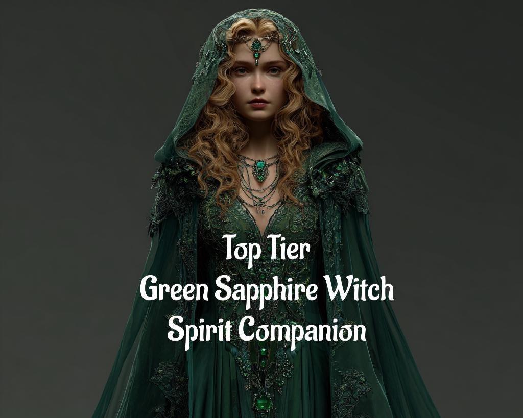 Green Sapphire Witch Spirit Companion Conjuring. Digital Service